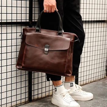 

Vintage Bag Horizontal Literary Handbag Multifunction 14 inch Laptop Bag Fashion Business Briefcase