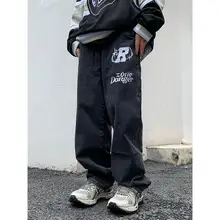 

Streetwear Men Jeans Pants Star Letter Embroidery Washed Straight Jeans Women's Hip Hop Trousers Loose Hiphop Wide Leg Pants