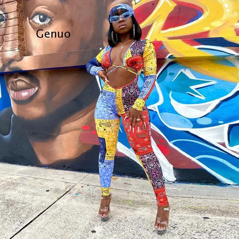 

Бандана с графическим рисунком, комплект из 2 предметов, Женский Повседневный Спортивный костюм с принтом, милый сексуальный клубный наряд для женщин, комплекты с топом, 2021