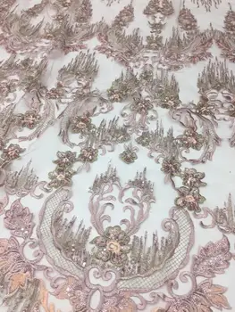 

newest style Modern design French net lace fabric with sequin African sequins lace embroidery tulle lace fabric for party dress