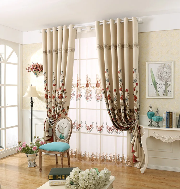 American Country Xuenier Embroidery Shade Curtains for Living Dining Room Bedroom