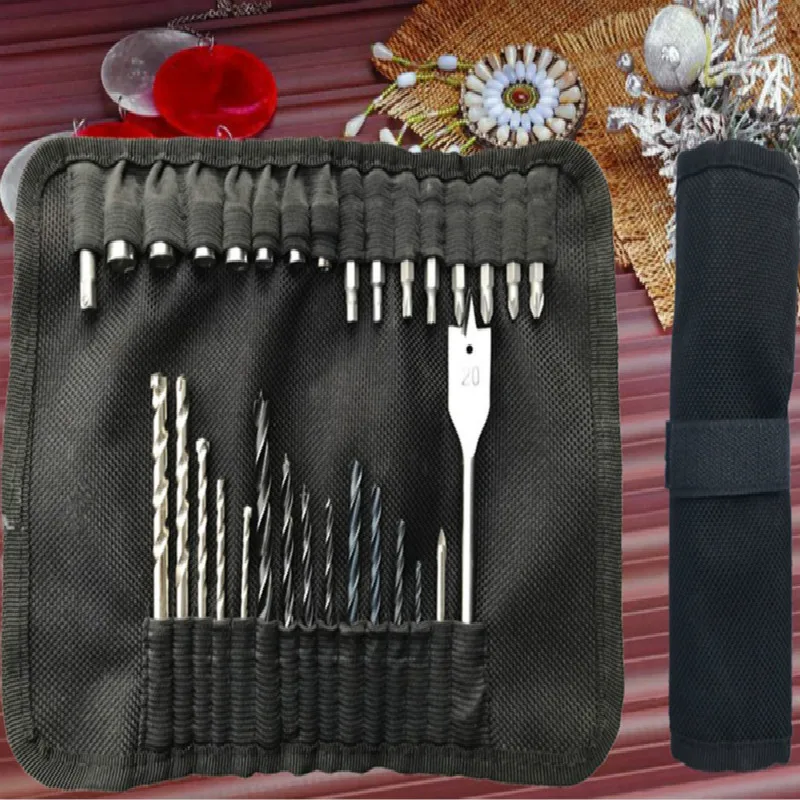 

31 pieces of electric drill matching bit combination tool canvas bag drilling high speed steel combination socket set