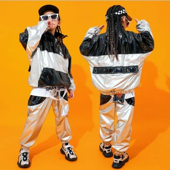 

Children Cool Hip Hop Sequined Clothing High Neck Sweatshirt Top Running Casual Pants for Girl Jazz Dance Costume Clothes Wear