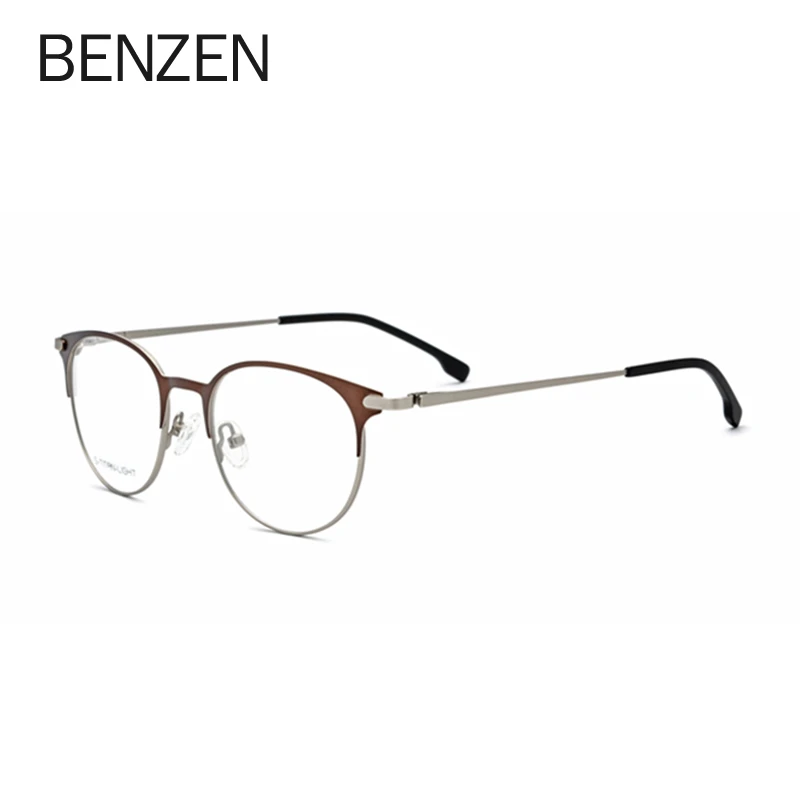 BENZEN, ретро оптическая оправа, сплав, очки, оправа, для мужчин, УЛЬТРАЛАЙТ, для женщин, Ретро стиль, Круглые, по рецепту, очки без винтов - Цвет оправы: COFFEE SILVER