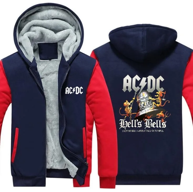 Синий Дизайн AC DC Bell Skull мужские толстовки с капюшоном I Got My Bell goning Take Ya To Hell утепленные топы на молнии больших размеров - Цвет: Синий