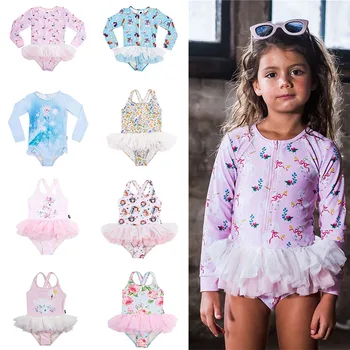 

Baby Girls Swimsuit 2020 New Cartoon Bikini Summer Sleeveless Beachwear Girls Tutu Swimsuit Bathing Suit with hat Infant Clothes