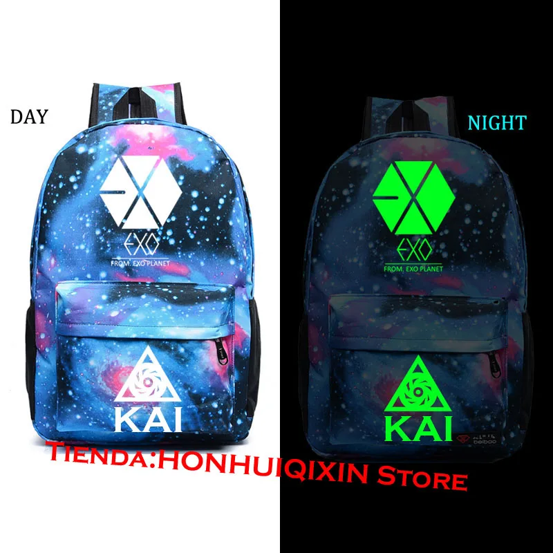 Kpop EXO Xiumin SUHO LAY BAEKHYUN CHEN CHANYEOL D.O. KAI SEHUN светящийся в темноте Рюкзак Студенческая школьная сумка - Цвет: KAI BLUE