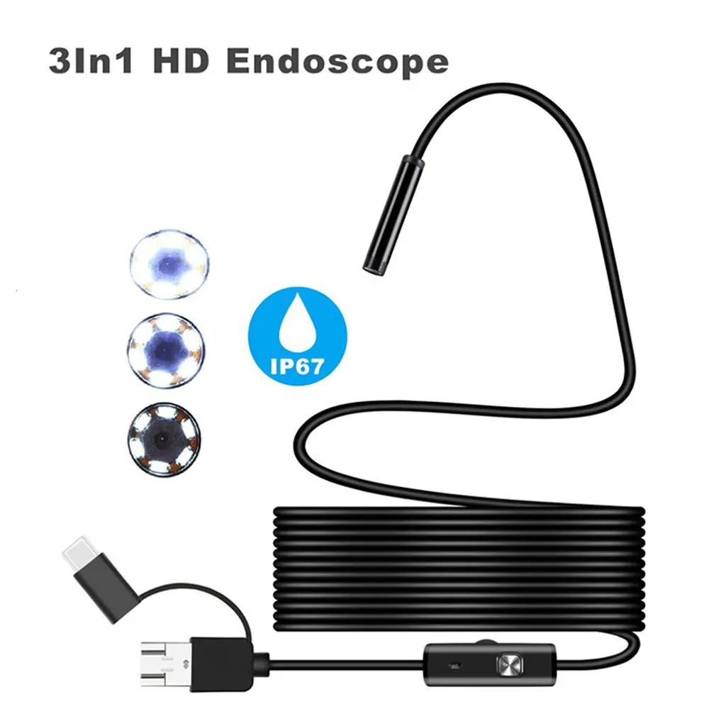 Minicámara endoscópica USB tipo C para ordenador, 7 mm, 2 m, 1 m, 1,5 m, cable resistente y flexible, cámara de inspección por boroscopio de serpiente para teléfono inteligente Android