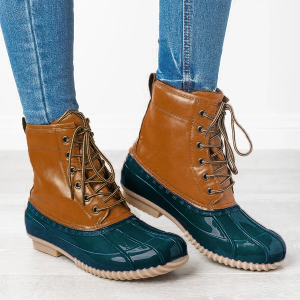 

Women Winter Boots Waterproof Lace Up Round Toe RainBoots Autumn Rainy Day Outdoor Female Shoes Size 36-42