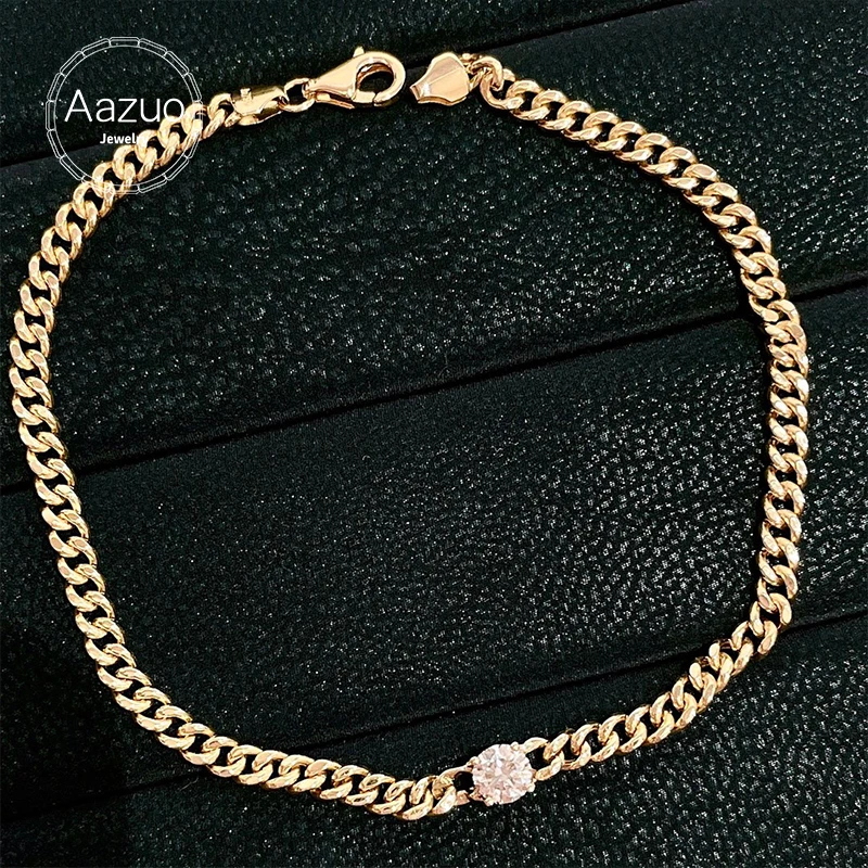 Aazuo Real 18K Pure Yellow Gold Real Diamonds Classic Cuban Chain Bracelet For Woman Upscale Trendy Wedding Engagement Party