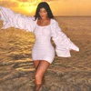 Curve Enhancing White Silk Ruched Mini Dress Kyliejenner Extended Ruched Sleeves Dress with Wrist Slit Opening