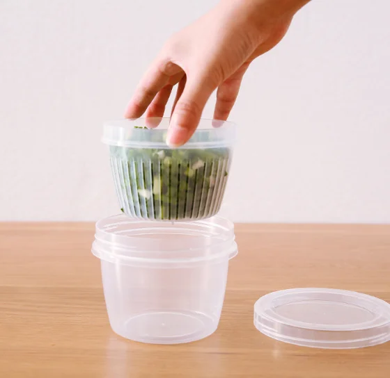 

Double-layer chopped green onion storage box, transparent sealed, drained onion, ginger, minced garlic storage box, refrigerator