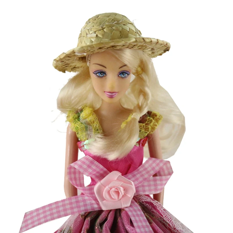 Mini Doll Straw Hat Summer Play Dressing Gift Jewelry Hand Knitting Decoration Kids Toy Pretend Ornament 3PCS /Set beach hat women sun hat
