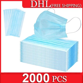 

2000 pcs 3 Layers Disposable Face Maskers Mouth Protection Face Covers Non-Woven Filter BFE 90% - 95% Blue Masker