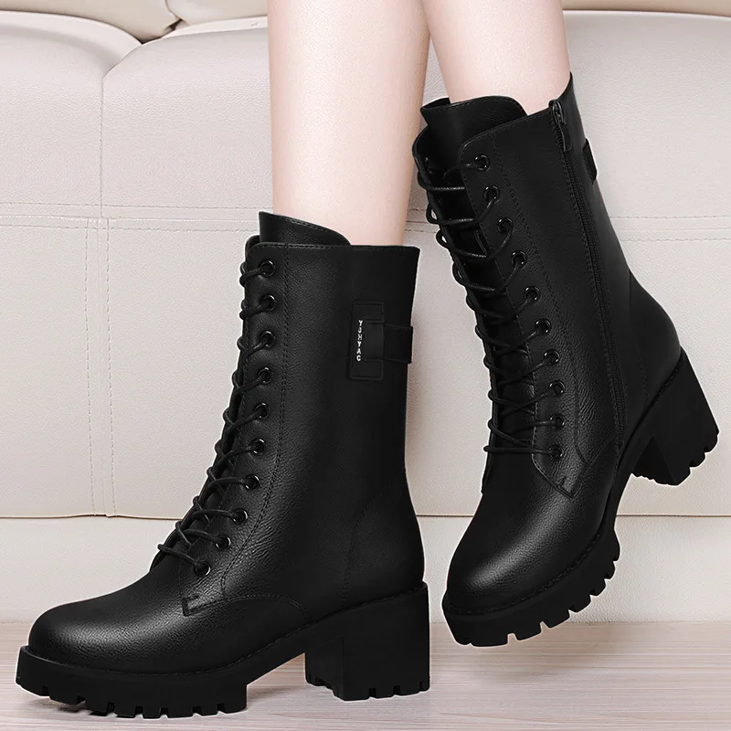 

Chunky-Heel Tube Martin Boots nv pi xue 2019 Autumn And Winter New Style Europe And America Women's Boots Huidong High-Heel Wint