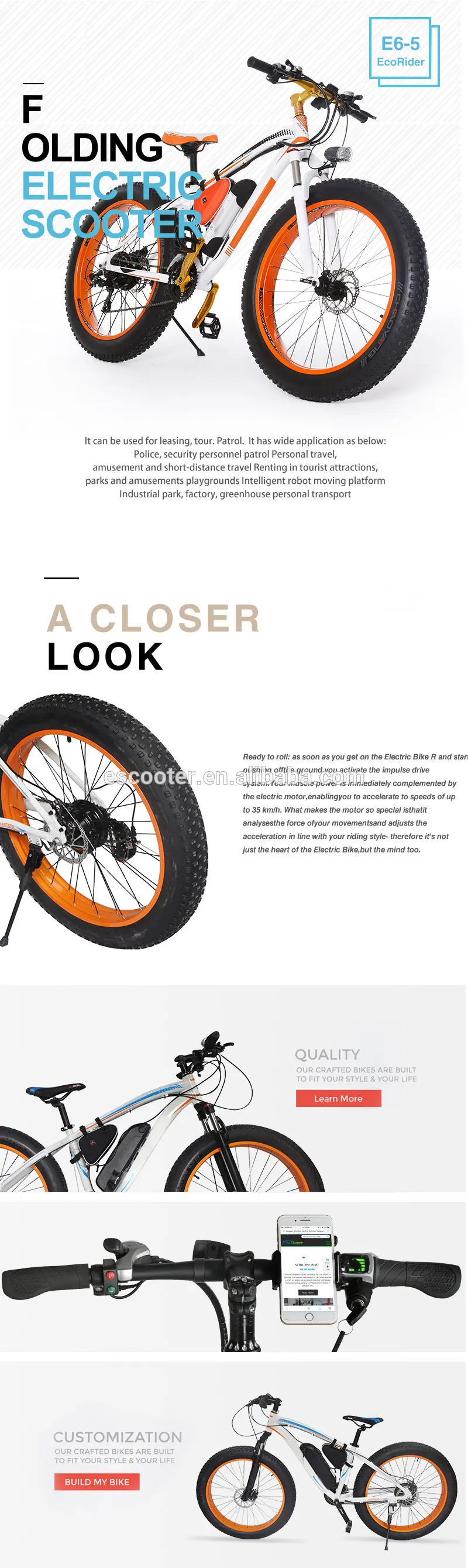 Clearance E6-5  EcoRider E6-5 48v 26inch 2 wheel Electric bicycle Big Fat Tire Snow E bike Off Road Bicycle ( Sample Free Postage) 4