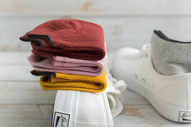 Double Needles Cotton Comfortable Women’s Boat Socks Multi-color Selectable 1 Sweat Absorbing Screw Type Color Edge Casual