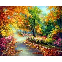 PhotoCustom Painting By Numbers Leaf Road Gift DIY Picture Paint By Number Landscape Home Decor Drawing On Canvas HandPainted Ar