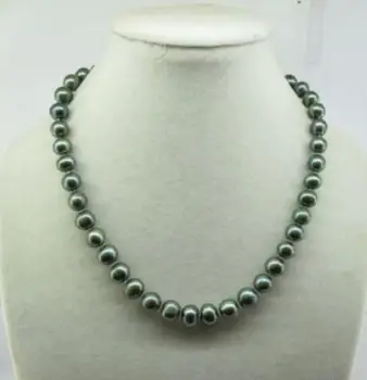 

Free shipping Nice 9-10mm Green Fresh Water Pearls 18Inch Necklace In Silk Pouch