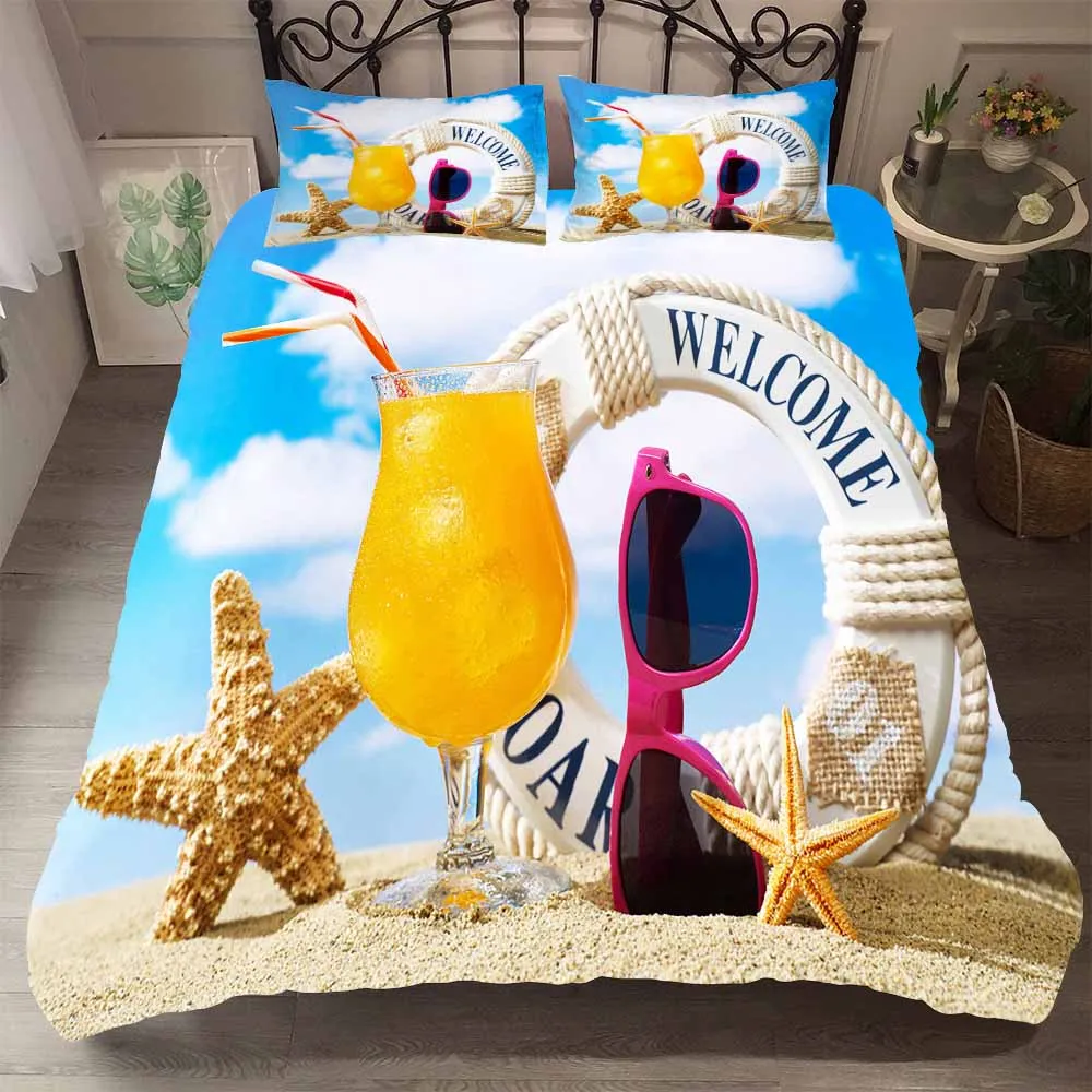 

Bedding Clothes Comforter 3d Beach Club Bed Linen Sets Adult Double Bed Coverlet with Pillowcase