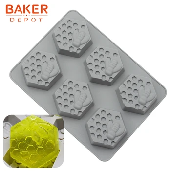 

BAKER DEPOT honeycomb soap tool silicone mold for cake pastry bee shape bread pudding jello bakeware DIY cake decorating 6 hole