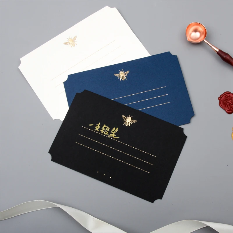 10pcs/lot Bronzing Bee Greeting Card Sets Business Birthday Wedding Invitation Card Gift Message Creative Stationery