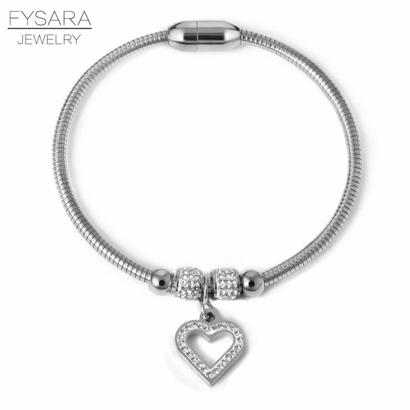 FYSARA винтажные шармы браслеты с сердечками для женщин хрустальные Pulseras змея из нержавеющей стали цепная проволока браслеты и браслеты DIY на заказ - Окраска металла: Silver color style4