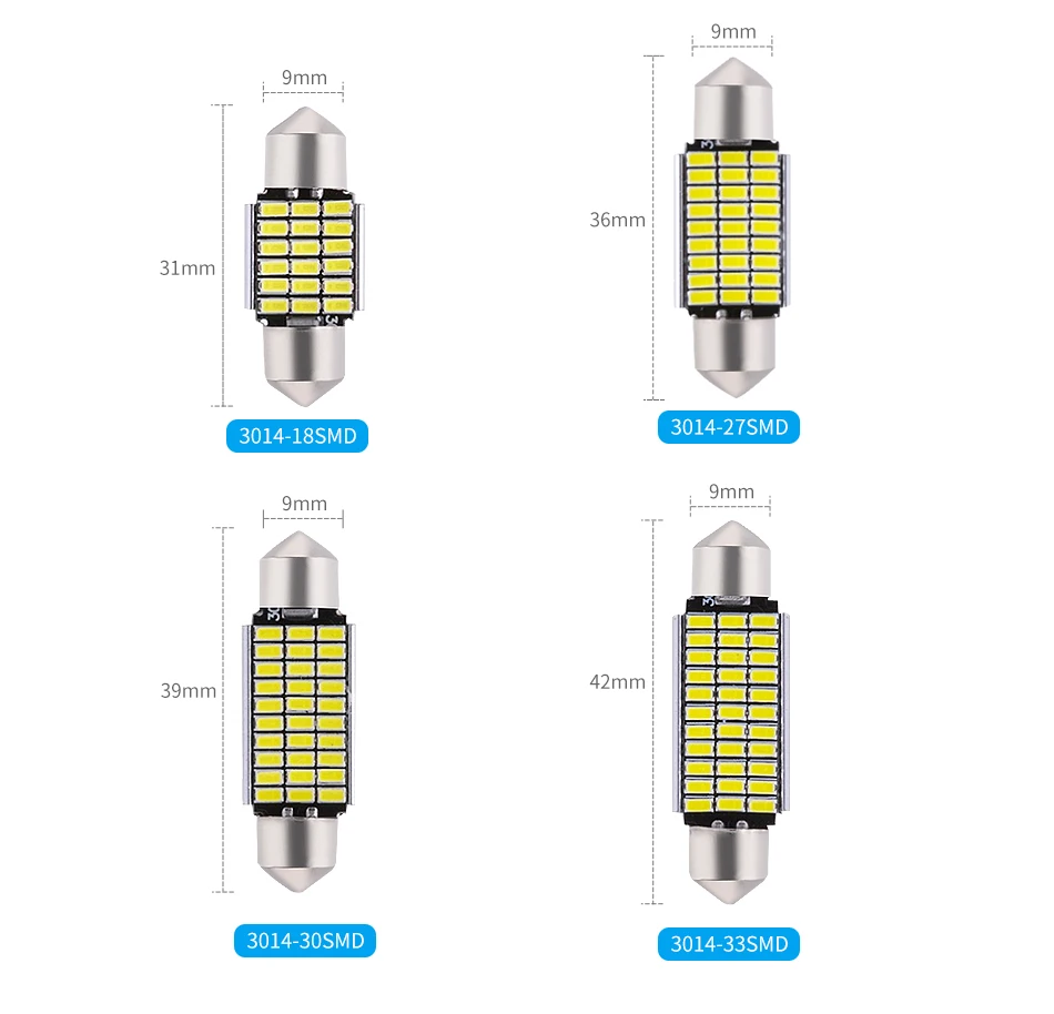 DXZ 2 шт 31 мм 36 мм 39 мм 41 мм C5W C10W 18 27 30 33 SMD 3014 Светодиодный ламповая гирлянда CANBUS Нет Ошибка Авто Интерьер купола лампы