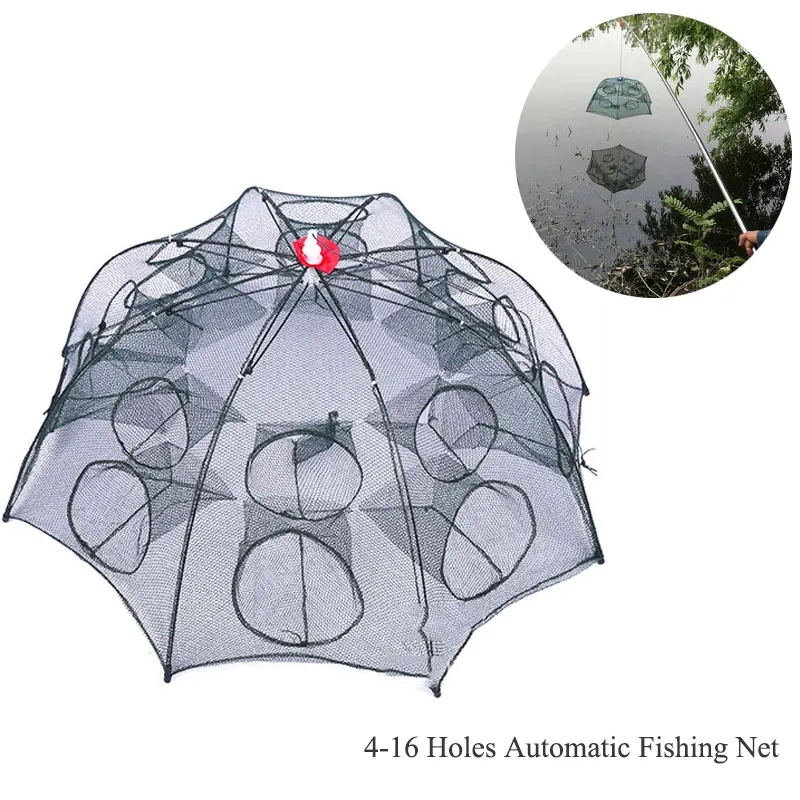 

Strengthen 4-16 Holes Automatic Fishing Net Nylon Foldable Catch Fish Trap For Fishes Shrimp Minnows Crab Cast Mesh Fishing Net