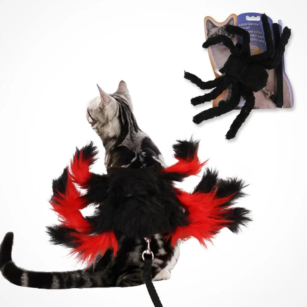 

New Pet Cat Cosplay Creative Halloween Spider Chest Strap Cat Halloween Christmas Chest Straps With Spider Leash Cat Costume