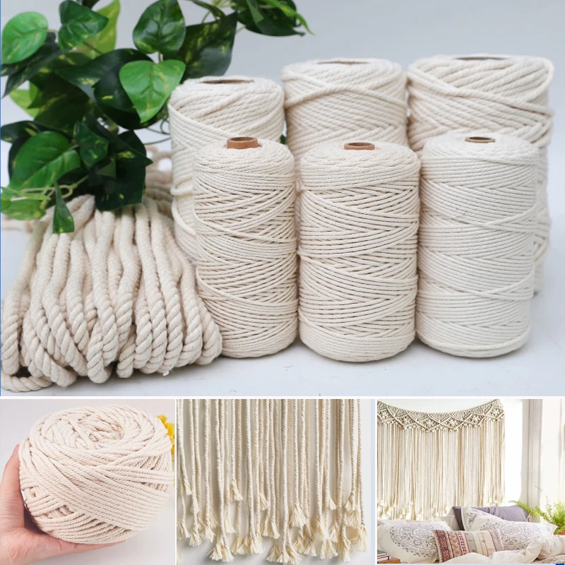 Macrame Rope Twisted String 10-400M 1/2/3/4/5/6mm Cotton Cord Natural Cotton Rope Craft Cord For DIY Crafts Knitting Wedding Dec cotton rope macrame cord