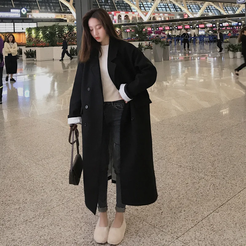 

Black And White with Pattern Woolen Jacket Women's Autumn 2020 New Style Women's Korean-style Students Cute Mid-length Versatile