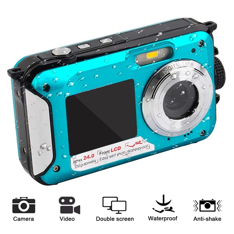 Underwater Camera 24.0MP Waterproof Digital Camera Full HD 1080P Self-Timer Dual-Screen Video Recor
