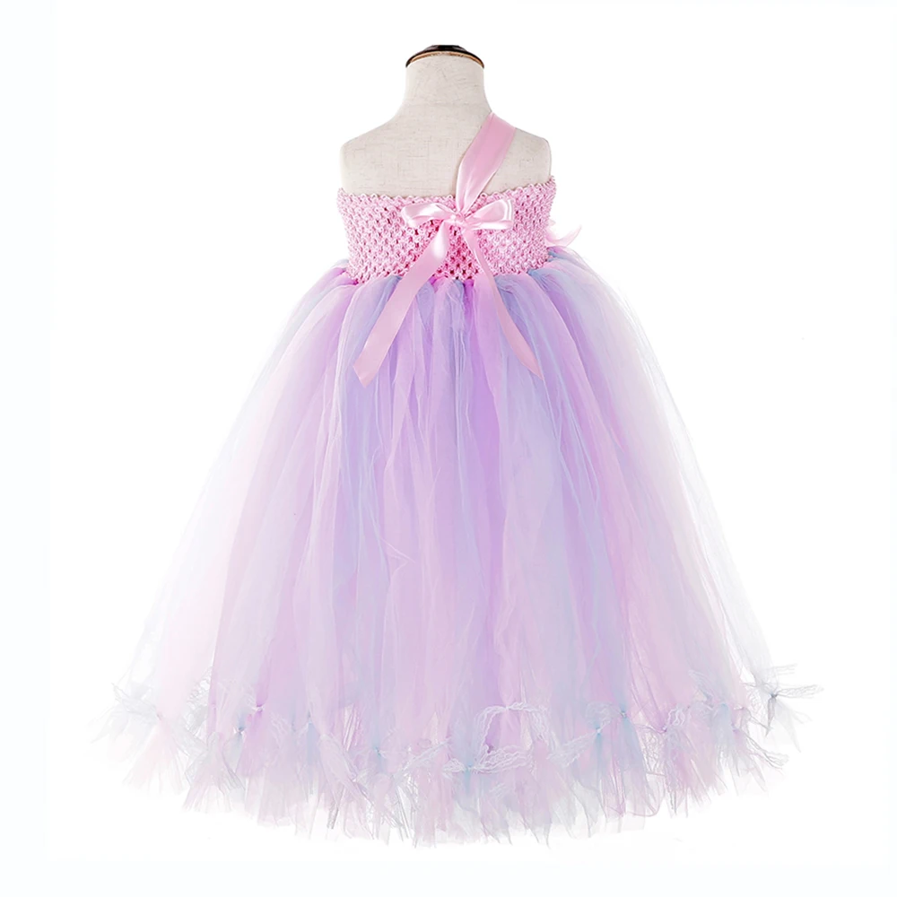 Princess Girls Feather Unicorn Birthday Dress Lace Sleeveless Long Evening Dress with Lace Bowknot Kids Clothes Girls 8 to 12 14 (5)