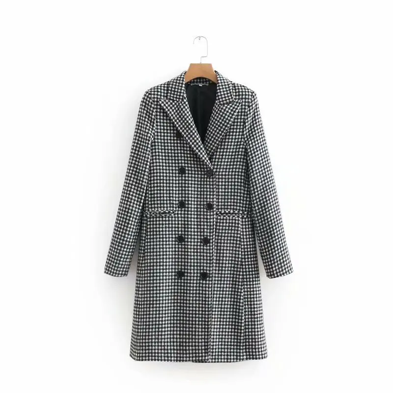 

2018 Western Style Autumn And Winter WOMEN'S Dress New Style Vichy Lattice Double Breasted Overcoat