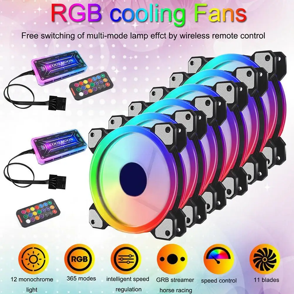 

12 Kinds of lights Computer Case PC Cooling Fan RGB Adjust LED 120mm Quiet High Quality Computer Cooling fan cooler For cpu
