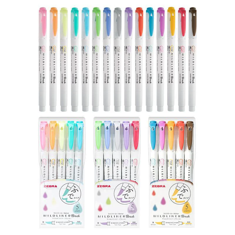 

2020 NEW 5 Colors Zebra MildLiner Brush Pen Set WFT8 Double Sided Water-based Highlighter Marker Pen Journal Supplies