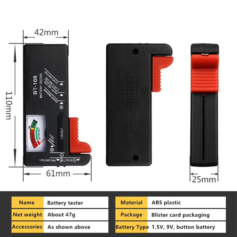 Battery Tester Volt Tester For AA AAA 9V Button Multiple Size Battery Tester Checker Portable Universal Digital Battery Tester