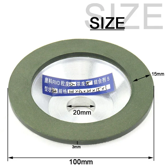 1Pc Diamond Grinding Wheel Cup Grinding Circle for Carbide Metal Tungsten Steel Milling Cutter Tool Sharpener Various Size 100x20x15x3mm Green