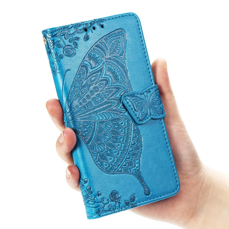 butterfly blue Чехол-книжка с подставкой для Redmi Note 7, чехол для Redmi 7, силиконовый кожаный чехол-бумажник для Xiaomi Redmi Note 7 8 Pro Redmi 7A 6A Go K20, чехол - Цвет: butterfly blue