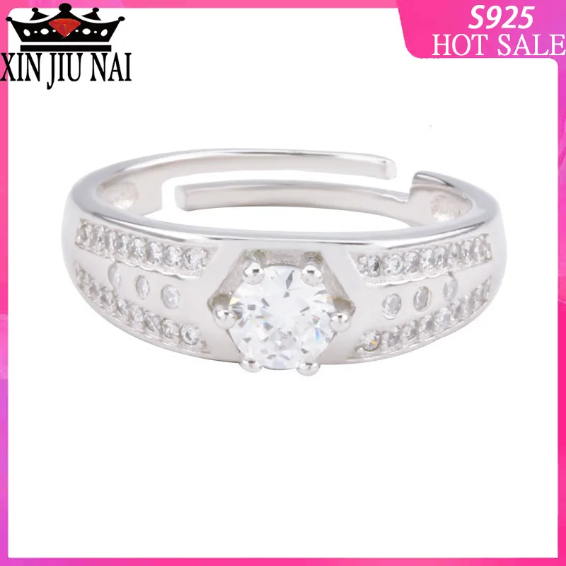 

Business platinum-plated male diamond ring with zircon six-claw single-drill small-plate adjustable open ring