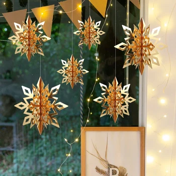 

6Pcs Christmas Pendant Decorations for Home Winkle Star Snowflake Paper Hanging Garlands 2021 Xmas Decor Noel Navidad Ornaments