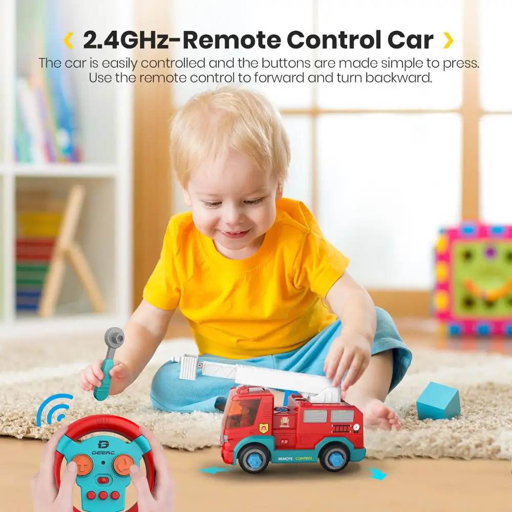 DEERC RC Cars Fire Truck Music DIY Disassembly Toys Tool Cars Remote Control Trucks Set for Children Boys Kids Assemble DEERC RC Cars Fire Truck Music DIY Disassembly Toys Tool Cars Remote Control Trucks Set for Children Boys Kids Assemble