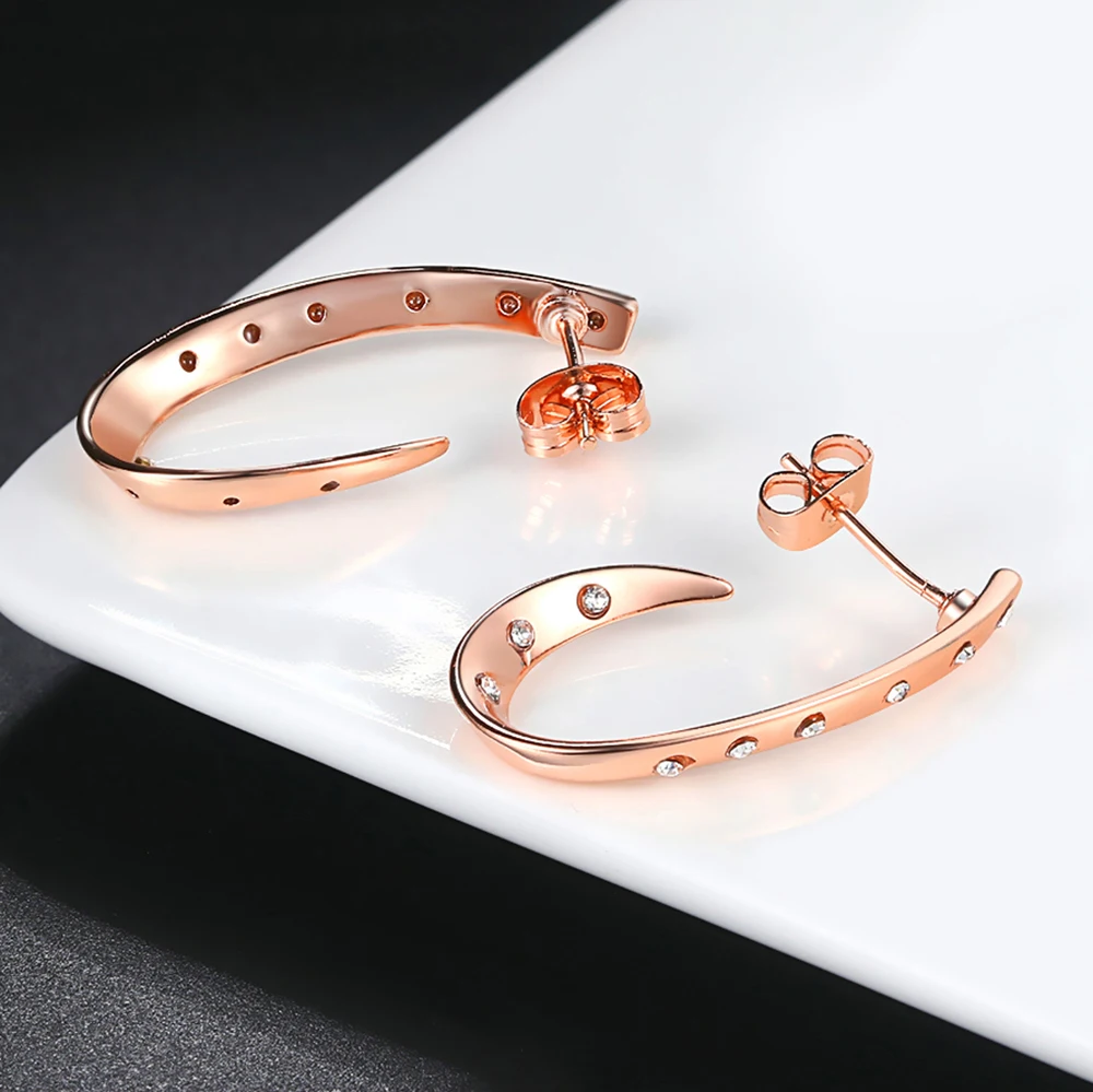 Двойные серьги нового дизайна для женщин цвета розового золота геометрической формы дуги модные ювелирные изделия для девочек DFE598