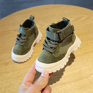 green sneaker boots Claladoudou/12-15,5 см; брендовые кроссовки из натуральной кожи для мальчиков и девочек; ботинки в байкерском стиле; цвет желтый, зеленый, черный; теплая зимняя обувь - Цвет: green sneaker boots