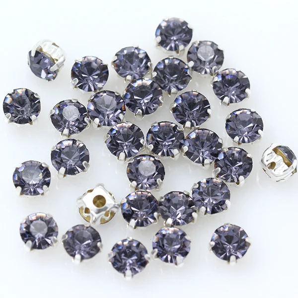 36p 7mm color Sew on crystal glass Rhinestone Silver Claw Montee 4-holes Sewing Stone Buckle jewelry,wedding Dress making Beads - Цвет: violet