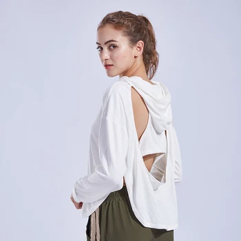 

Women Yoga Shirts Long Sleeve With Hooded Workout Fitness Clothes Casual Running Sports Top Quick-Dry Gym Clothing Active Wear