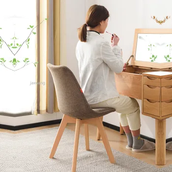 

Nordic Dining Chair Modern and Simple Office Negotiations Desk Chair Solid Wood Cloth Art Home Back Chairs Bedroom Chair