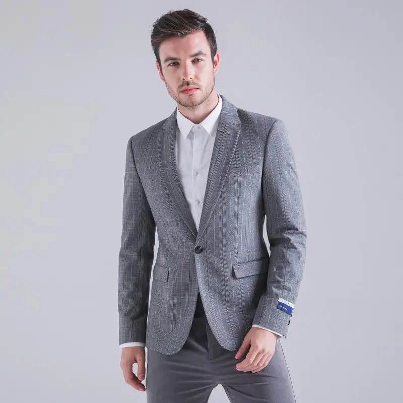 Light Grey Новинка, мужские костюмы, Блейзер, клетчатые повседневные Костюмы, пиджак, серый, на одной пуговице, мужское пальто - Цвет: Light Grey
