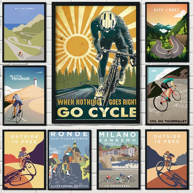 Sports Bike Cycling Vintage Tour Landscape Canvas Painting Paris Monument Cyclist Poster Wall Art Print Pictures Room Home Decor